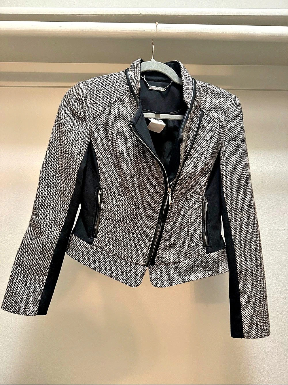 White House Black Market Metallic Tweed Moto Jacket Black & White
